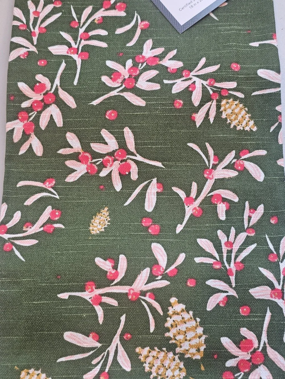 Threshold 3 Pack Cotton Kitchen Towel Green with Winter Berries